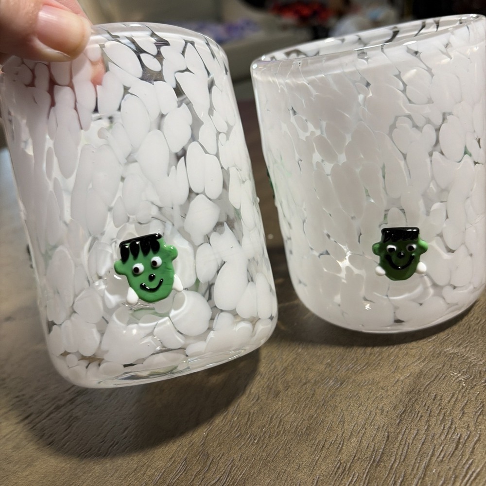 Set Of 2 Anthropologie Halloween  Mystic Icon Juice Glasses Frankenstein 17 Oz